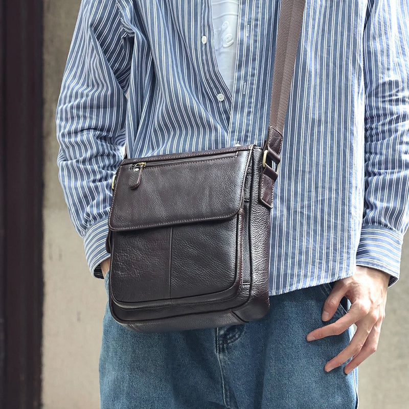 Genuine Leather Men Vintage Handbags Flap Men's Shoulder Bags Casual Messenger Bags Crossbody Bag