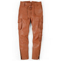 Men Ankle Zip Authentic Leather Pant Lace Up Pockets Trouser