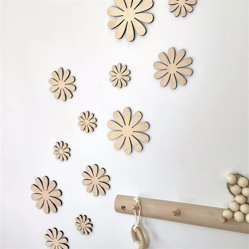 Wooden Flower Wall Decoration Self-adhesive Flower Wall Stickers Set Nordic Wooden Decor