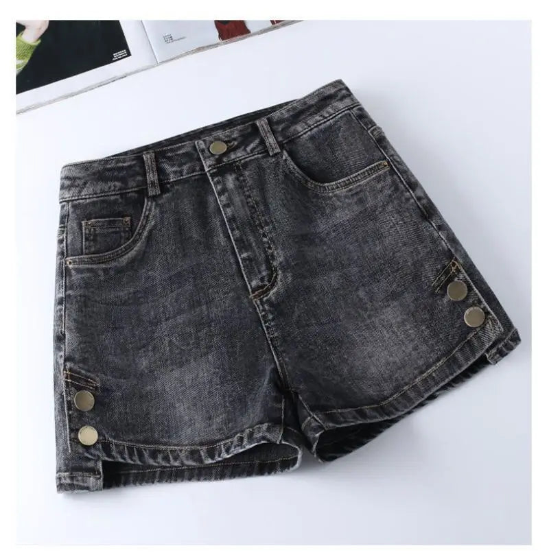 Denim Vintage Casual Button High Waist Wide Leg Women Shorts