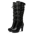 Boots For Women Lace Up High Heel Mid Calf Boots Narrow Gothic Shoes Winter