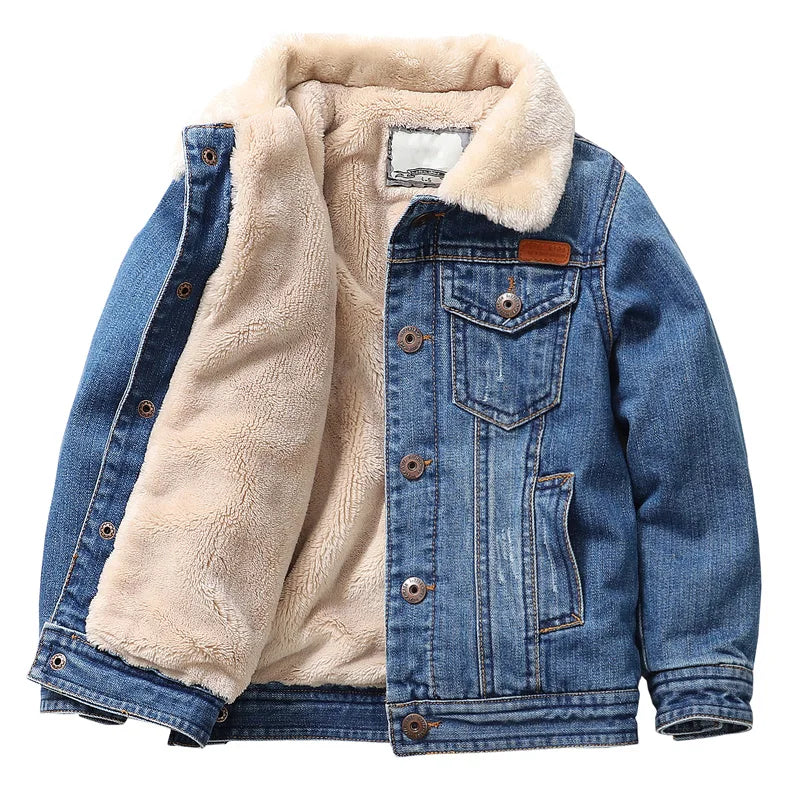 Jacket Boys Autumn Winter Cotton Thicken Jean Coat Children Turn-down Collar Clothes Warm Denim Jackets