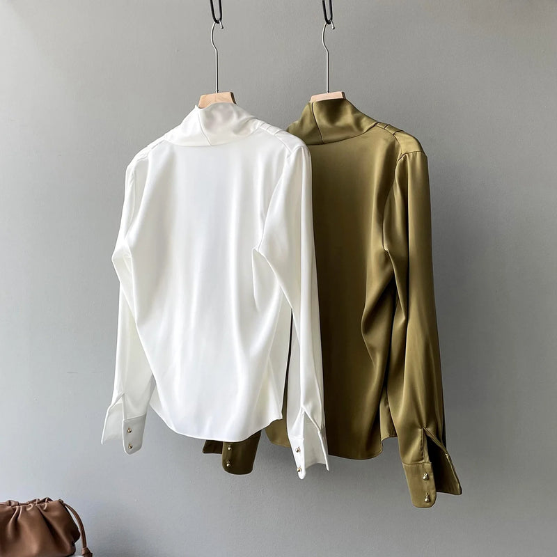 Elegant Women Blouse Shirt Summer Pleated Loose Soft Draped Shirt Blouses