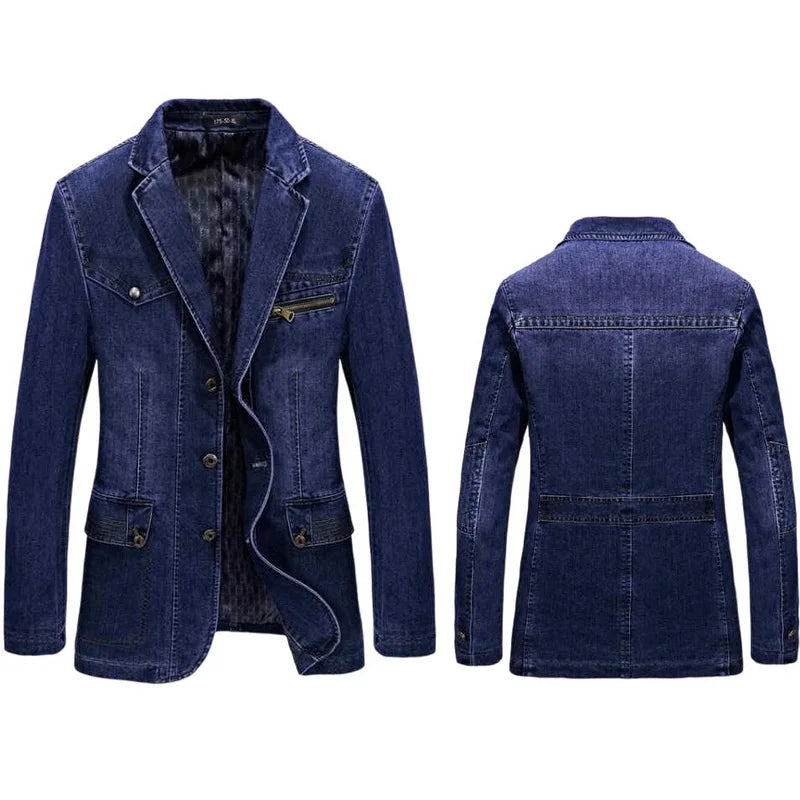 Denim Trench  Autumn Winter Denim Jacket Men Lapel Collar Washed Coat Men