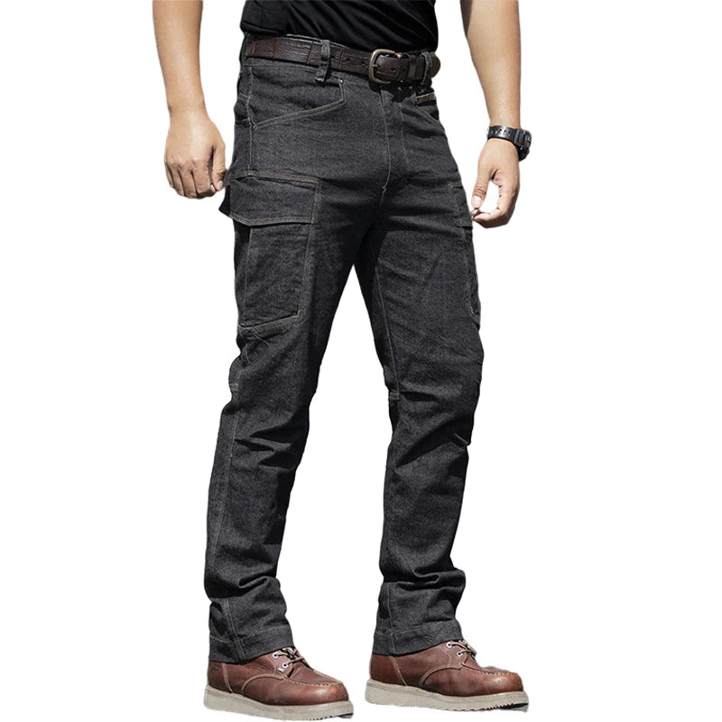 Men's Tactical Elasticity Jeans Casual Breathable Wear-Resistant Long Trousers Male Combat Multi-pocket Military Cargo Pants