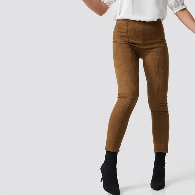 Women Pencil Pants Elastic Slim Tan Soft Trousers Ladies Casual