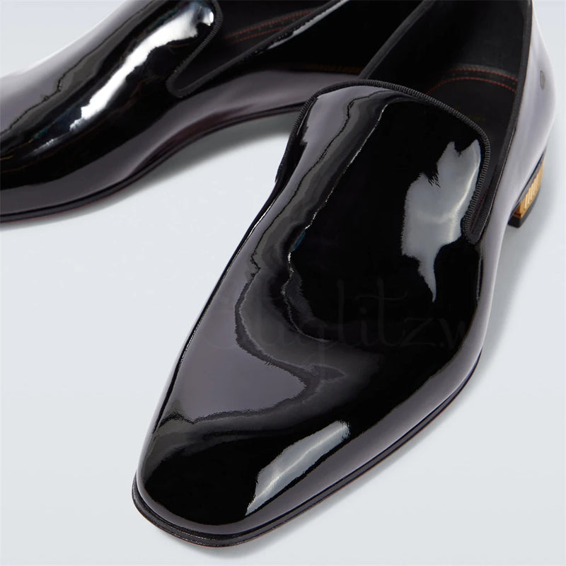 Metallic Gold Loafers for Men Patent Leather Classic Dress Shoes Designer Handcrafted Leather Shoes