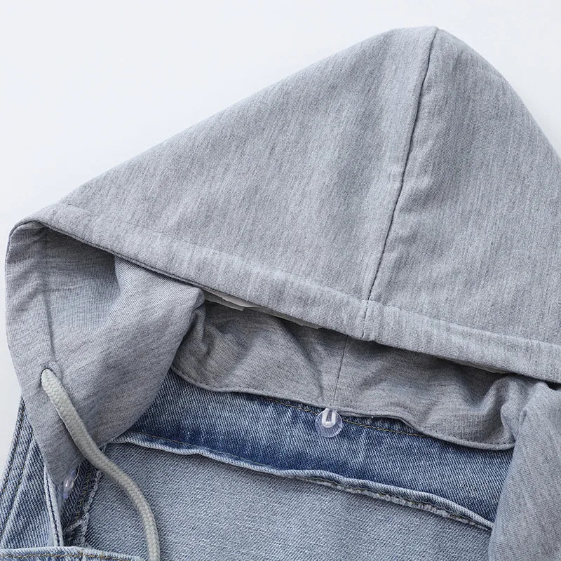 Women's Spring and Autumn Slim Fit Short Hooded Denim Jacket