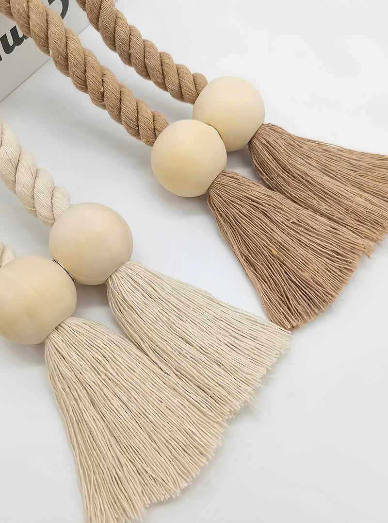 Hand-woven solid wood magnetic knot curtain tiebacks