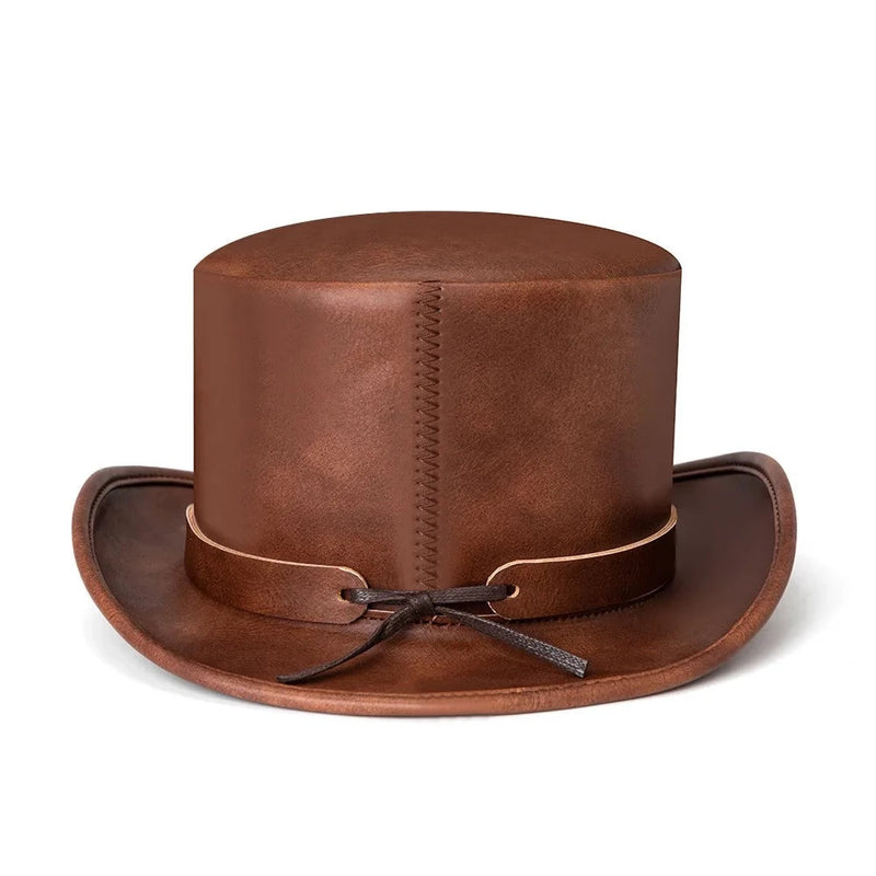 Leather Top Jazz Hat For Men Women Magic Party Cylinder Hat Halloween Cosplay Dress Caps