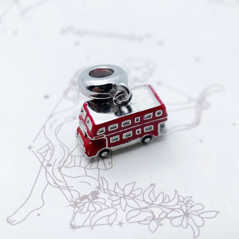 Red London Bus Charm Pendant 925 Sterling Silver Trendy Gift For Women Men Jewelry