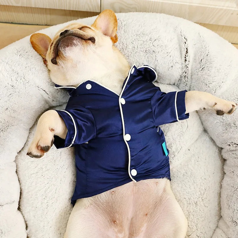 Luxury Pet Dog Pajamas Soft Silk French Bulldog Pajamas Pet Coat Clothing Shih Tzu Puppy Cat Clothes