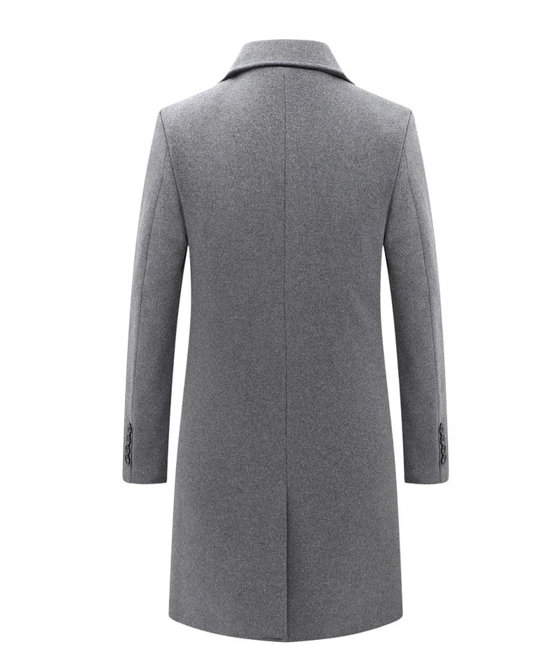 Men Classic Notched Collar Trench Coats Autumn Winter Wool Blend Casual Thicken Warm