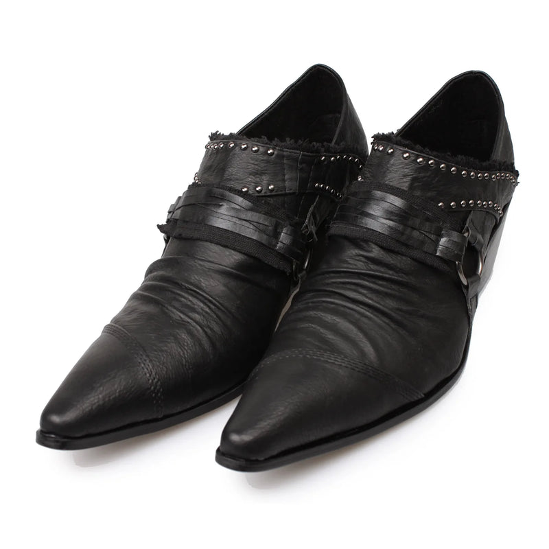 Punk Style Rivet Belt Buckle  Men Pointed Toe Shallow Slip-On Oxfords Male Party Dress Derby Shoes