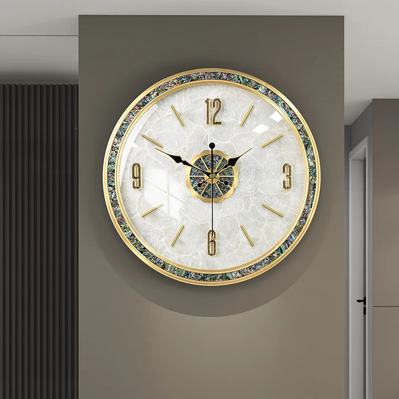 Luxury Brass Clock for Living Room Decoration Shell Wall Clock Decor