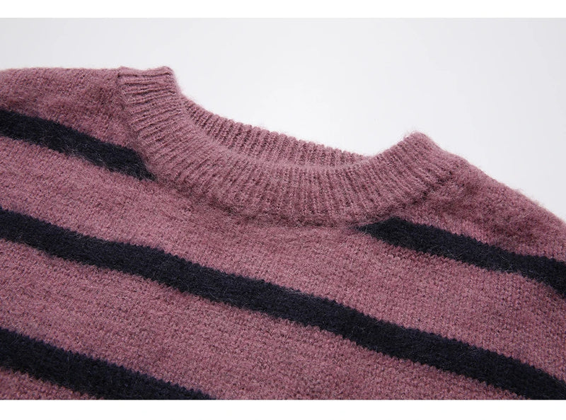 Striped Sweater Autumn Round Neck Winter Tops Pullovers