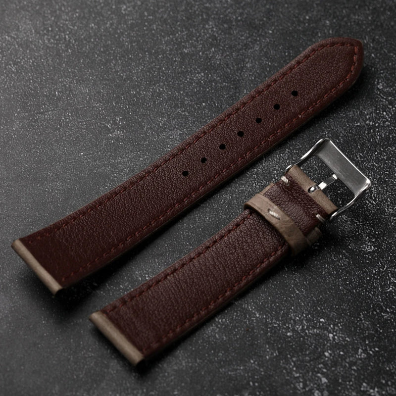 Handmade Ultra-thin Genuine Leather Strap 18 19 20 21MM Soft Light Gray Suitable for Antique Watch Bracelet Men Head Layer