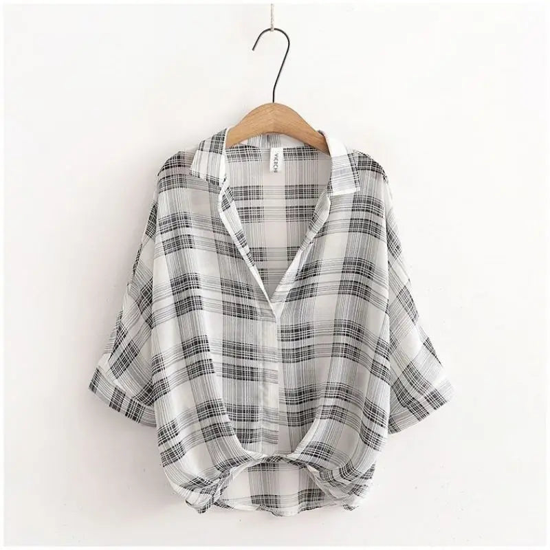 Striped Plaid Loose Black Vest Two Piece Set Women Blouse Shirt Female Clothing Tops