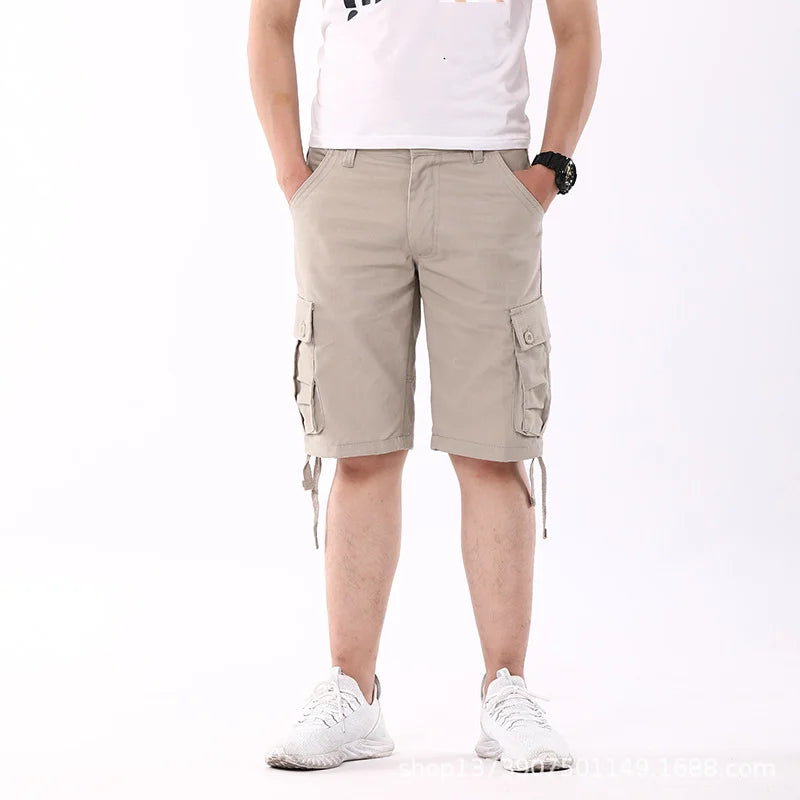 Summer Men Cargo Shorts Pocket Knee Length Casual Shorts Men Cotton Outdoor Short Pants