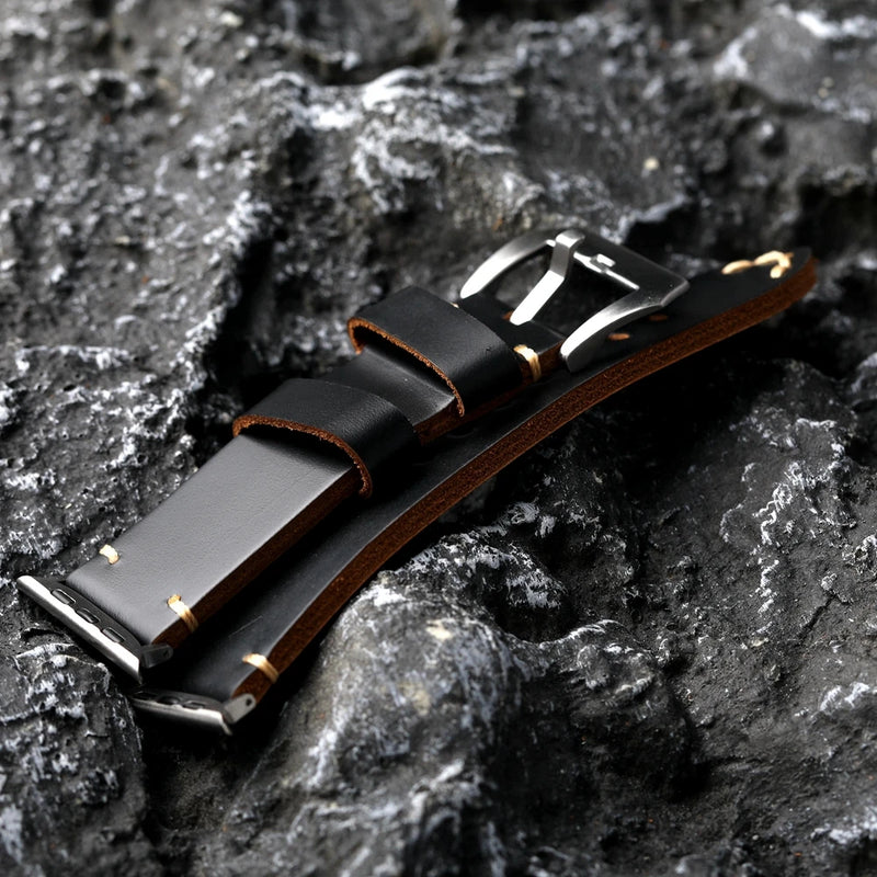 Suitable For Handmade Italian Patent Leather Strap Tough Style Black Apple Watch Ultra