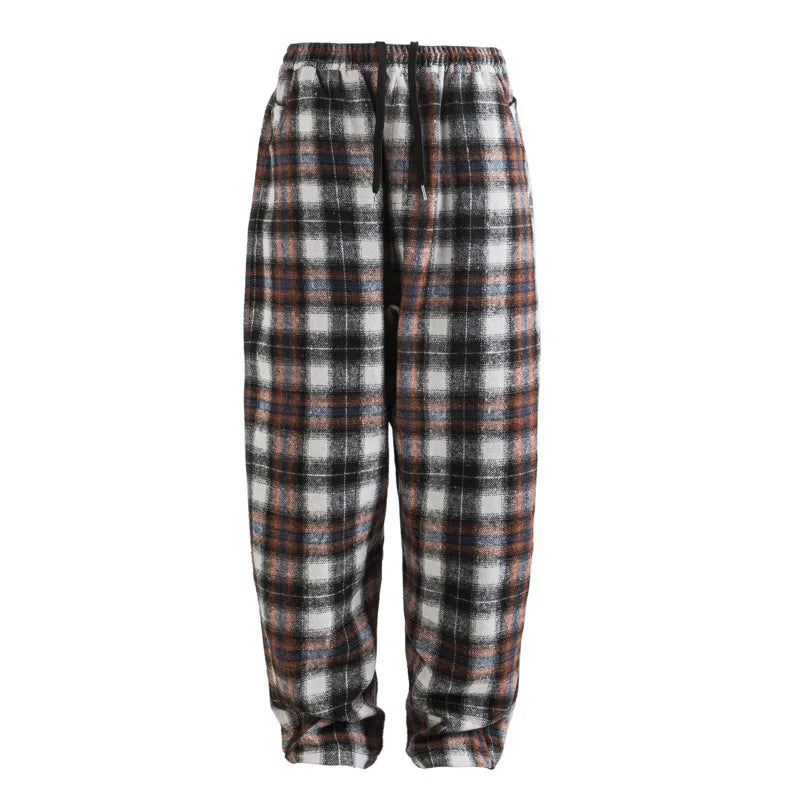 Woolen Twill Checkered Men Pants Autumn Winter Trousers Casual