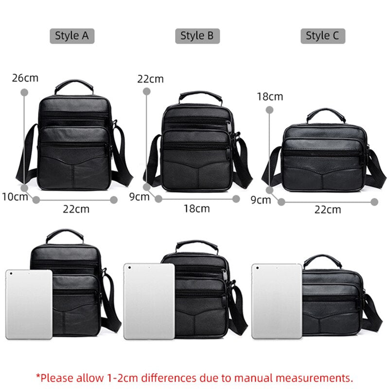 Male Black Crossbody Bag Luxury Leather Waterproof Handbag Businessmen Multifunctional Large Capacity Shoulder Bags