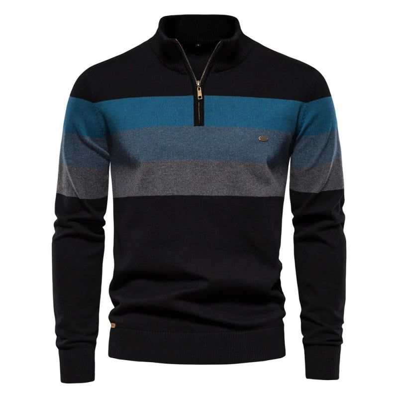 Autumn Winter Men's Zipper Sweater Pullover Striped