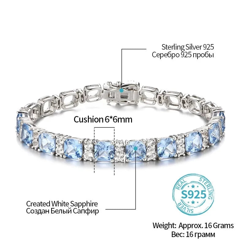 Silver Jewellery Original Created Blue Spinel Bracelet Tennis Bracelets For Women Luxury Gift Wedding Authentic