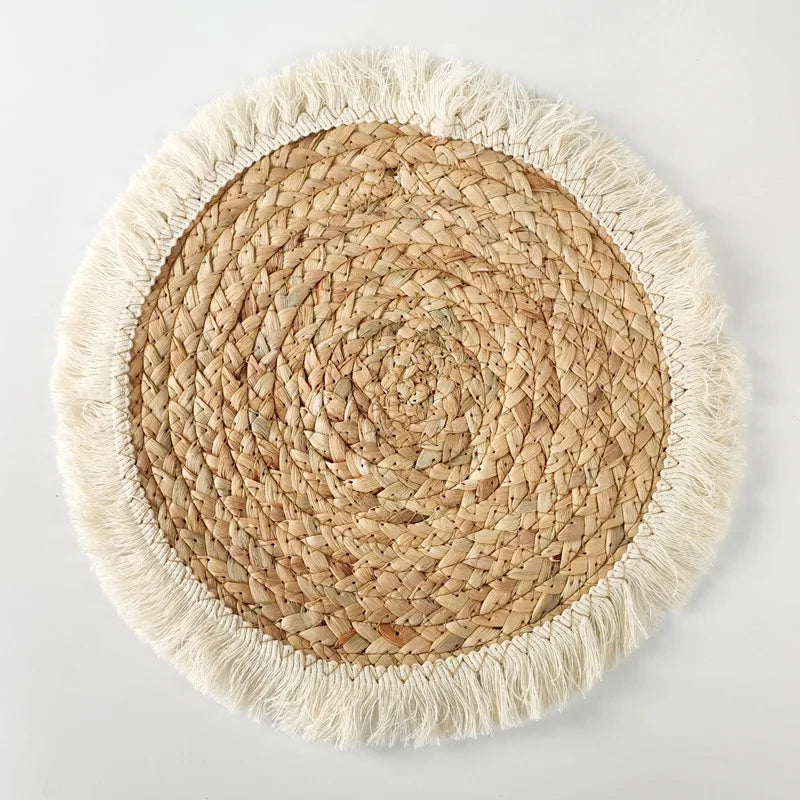 Woven Western restaurant table mat with thickened insulated fringe edge coasters