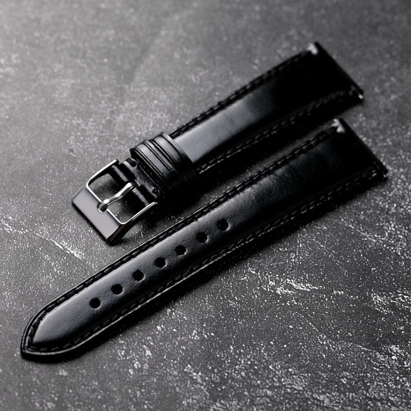 Handmade leather strap 20MM16MM ultra-thin quick release male black soft leather strap