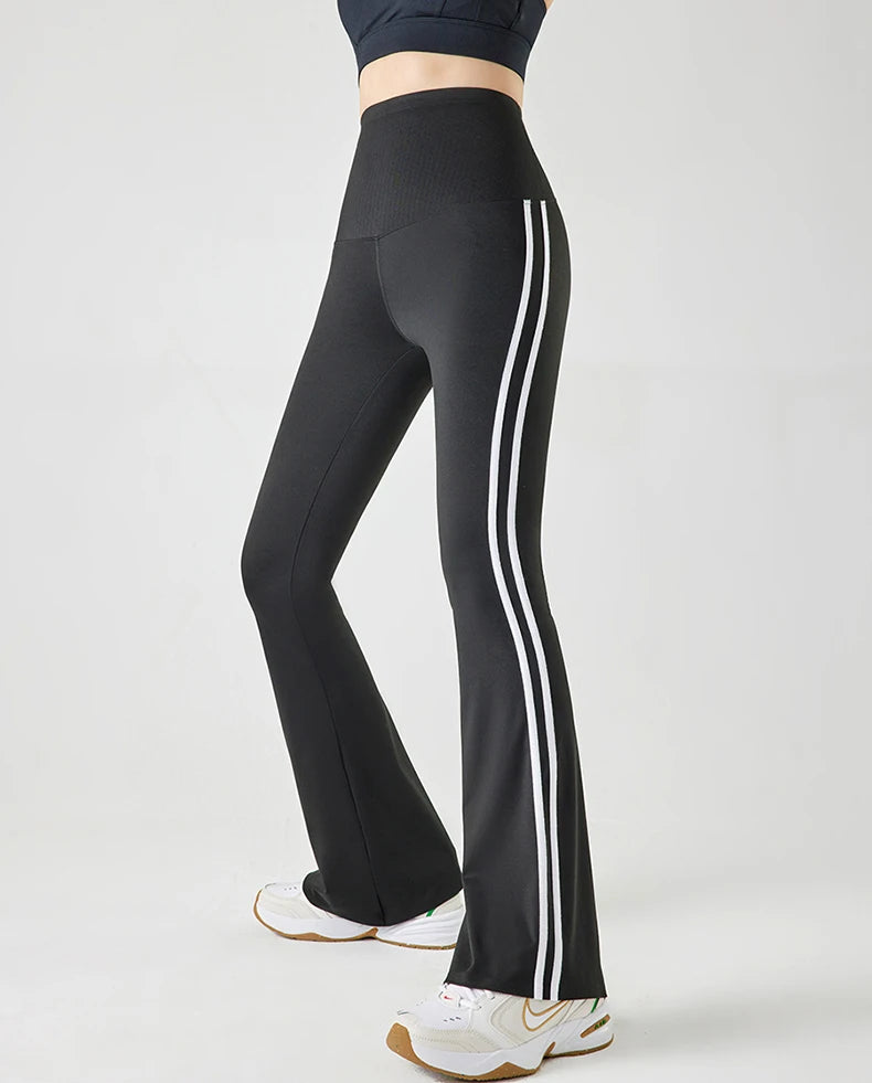 Striped Sports Flared Pants High Waist Slim Fitness Flared