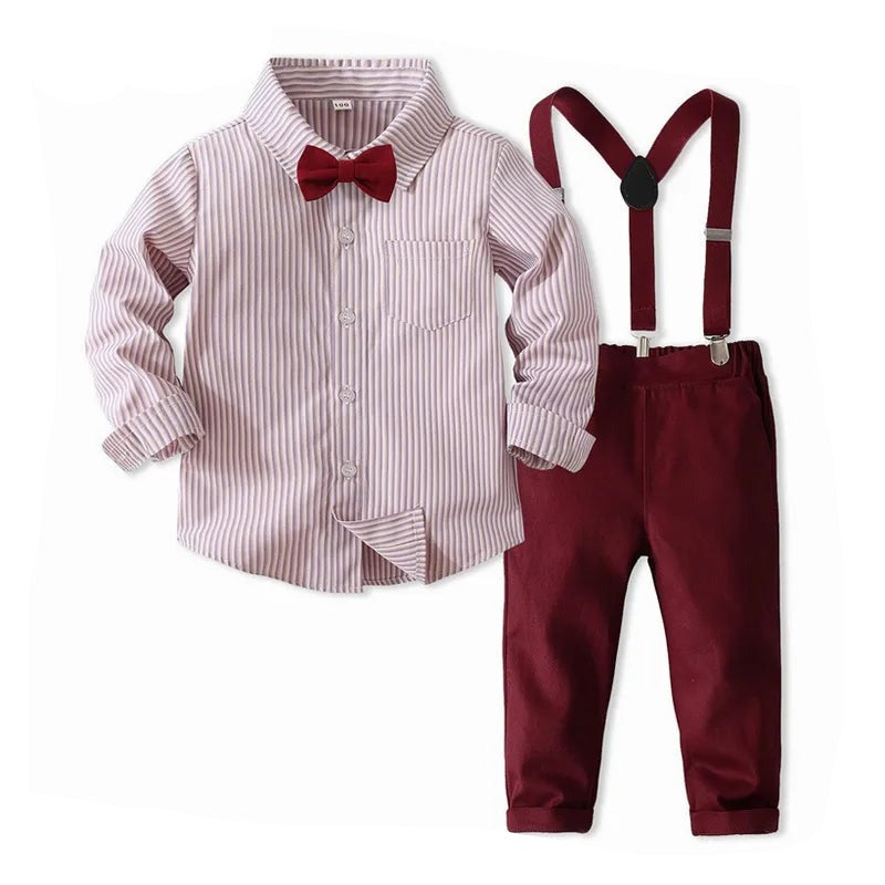 Spring Baby Boy Clothes Suit Formal Wedding Birthday Toddler Boys Outfits Full-Sleeve TShirt+Pants Suspender Handsome