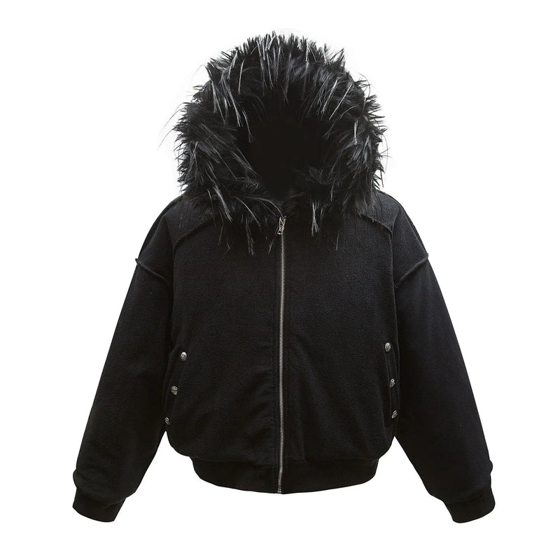 Wool Hooded Padded Jacket Men Clothing Street Wear Fur Hood Warm Thick Parka