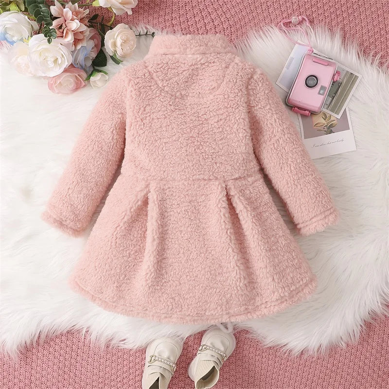 Winter Kids Girls Autumn Coat Solid Long Sleeve Plush Jacket Double Breasted Outwear Clothes