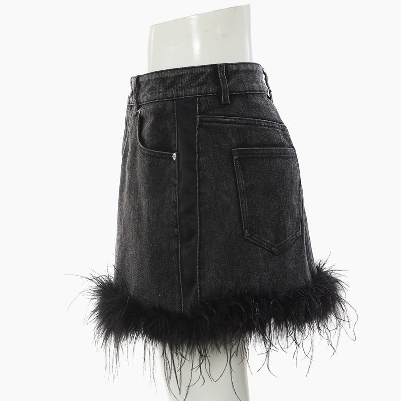 Women Denim Skirts High Waist Black Jean Skirts Vintage All Match Wrap Summer Skirts