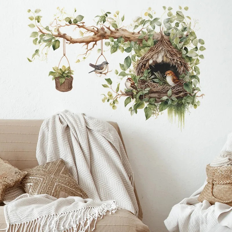 Lovely branch bird's nest Wall Stickers For Living Room Bedroom Home Background Wall Decor