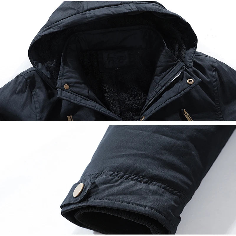 Fur Hooded Fleece Thickened Jacket Warm Long Windbreaker Men's Military Winter Jacket Cotton Casual Jacket