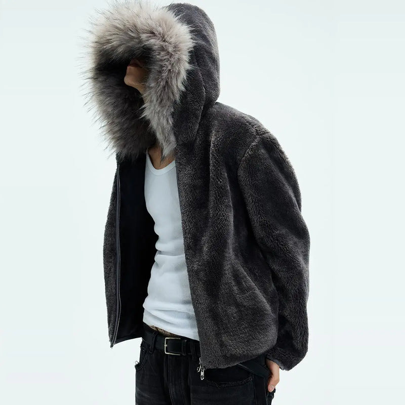 Men Jacket Hooded Fur Thick Warm Coat Autumn Winter Trend Coat Sweater Men Clothing