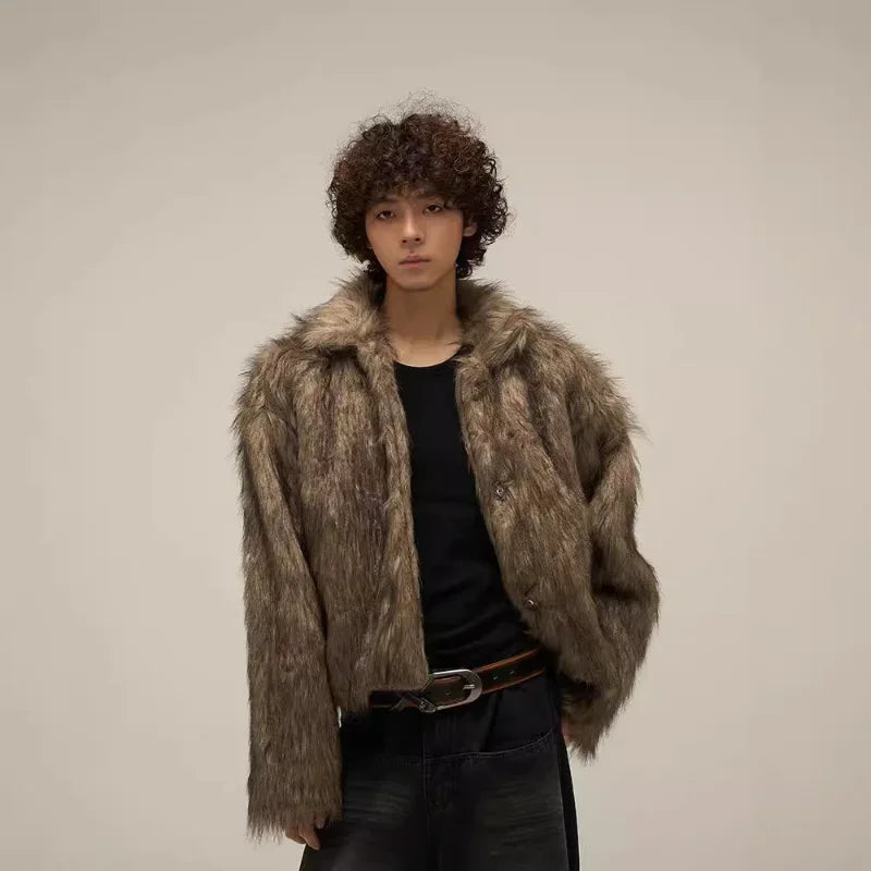 Winter Short Thick Warm Soft Faux Fur Coat Men Fluffy Jackets