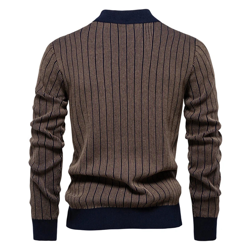 Autumn Winter Men Pullover Knit Sweaters Turtlenecks Slim Striped Casual Pullovers Outwear