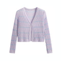 Classic Striped Cardigan Short linen Knitted Jacket Spring Summer Style Knitted Cardigans Women