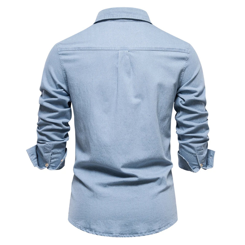 Autumn Cotton Men's Denim Shirt Solid Single Pocket Casual Long Sleeve Shirt Autumn Jeans Shirt for Men