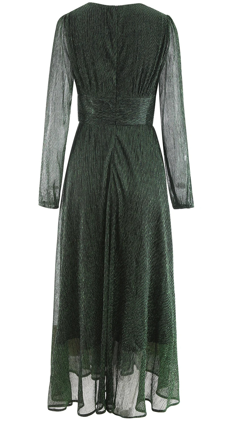 Autumn Elegant dress Lace Long Sleeve Bright Silk Green Slim Party Evening Dresses