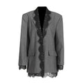 Chic Solid Spliced Lace Blazers for Women Notched Collar Coats