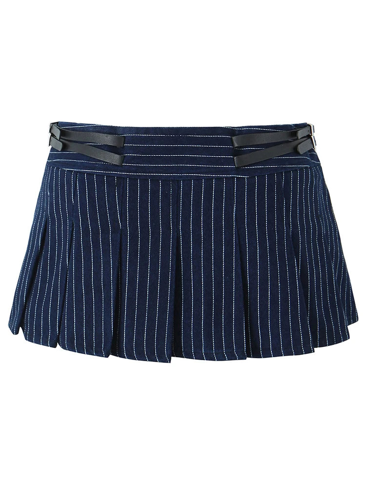 Women Striped Super Short Skirts Mini Skirt Preppy Style Pleated Skirts