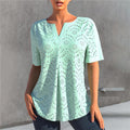 V Neck Women Blouse Embroidery Hollow Short Sleeve Cotton Blend Summer Lady