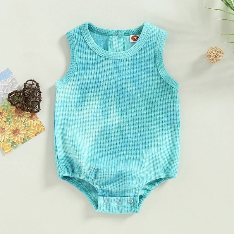 Baby Boys Girl Summer Bodysuit Sleeveless Round Neck Waffle Jumpsuit