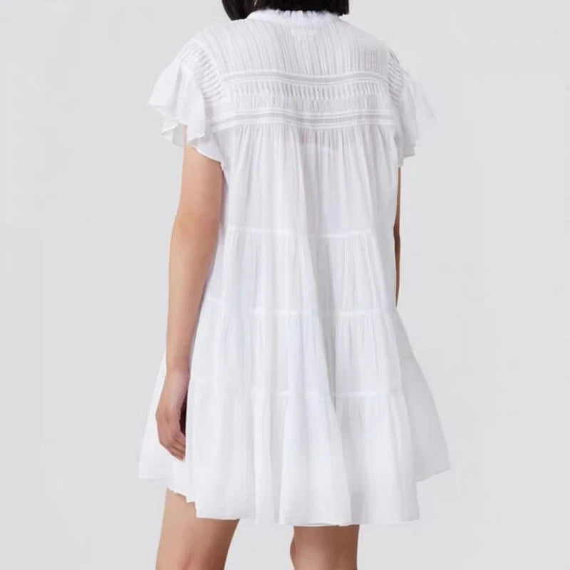 Women Summer Sweet Style Ruffled Pleated Loose Short Sleeve Dress