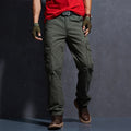 Men Mid Waist Straight Military Style Casual Cargo Pants Multi Pocket Overalls Trouser Male