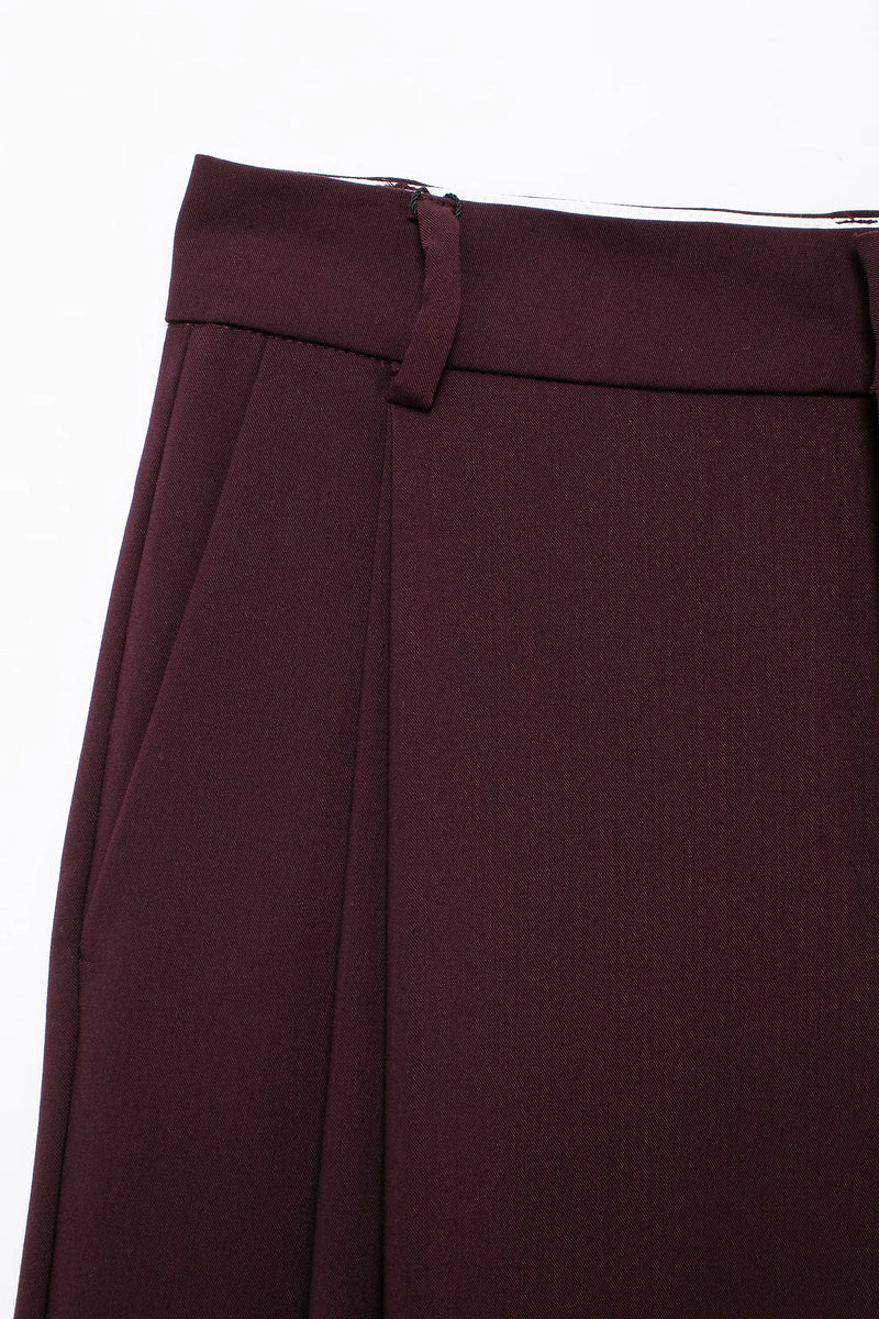 Autumn Women's Double Pleated Loose Pants Burgundy Slim Women's Pants